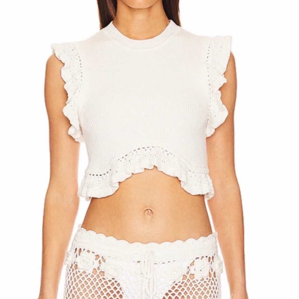 Tula Rosa White Ruffled Sleeveless Crop Top